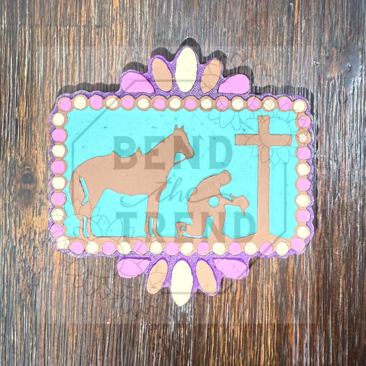 Turquoise Cowboy Kneeling at Cross Mold