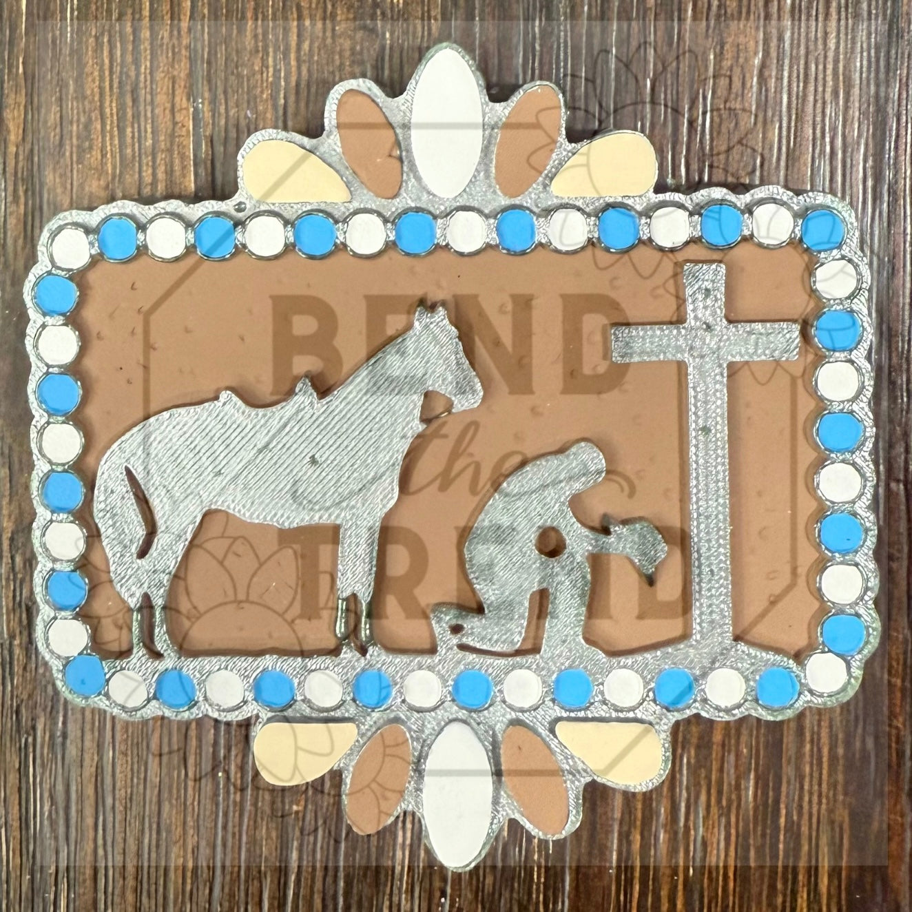 Turquoise Cowboy Kneeling at Cross Mold