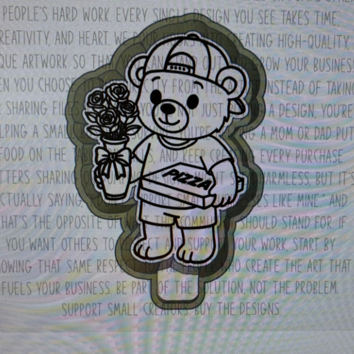 Teddy with Bouquet & Pizza Mold