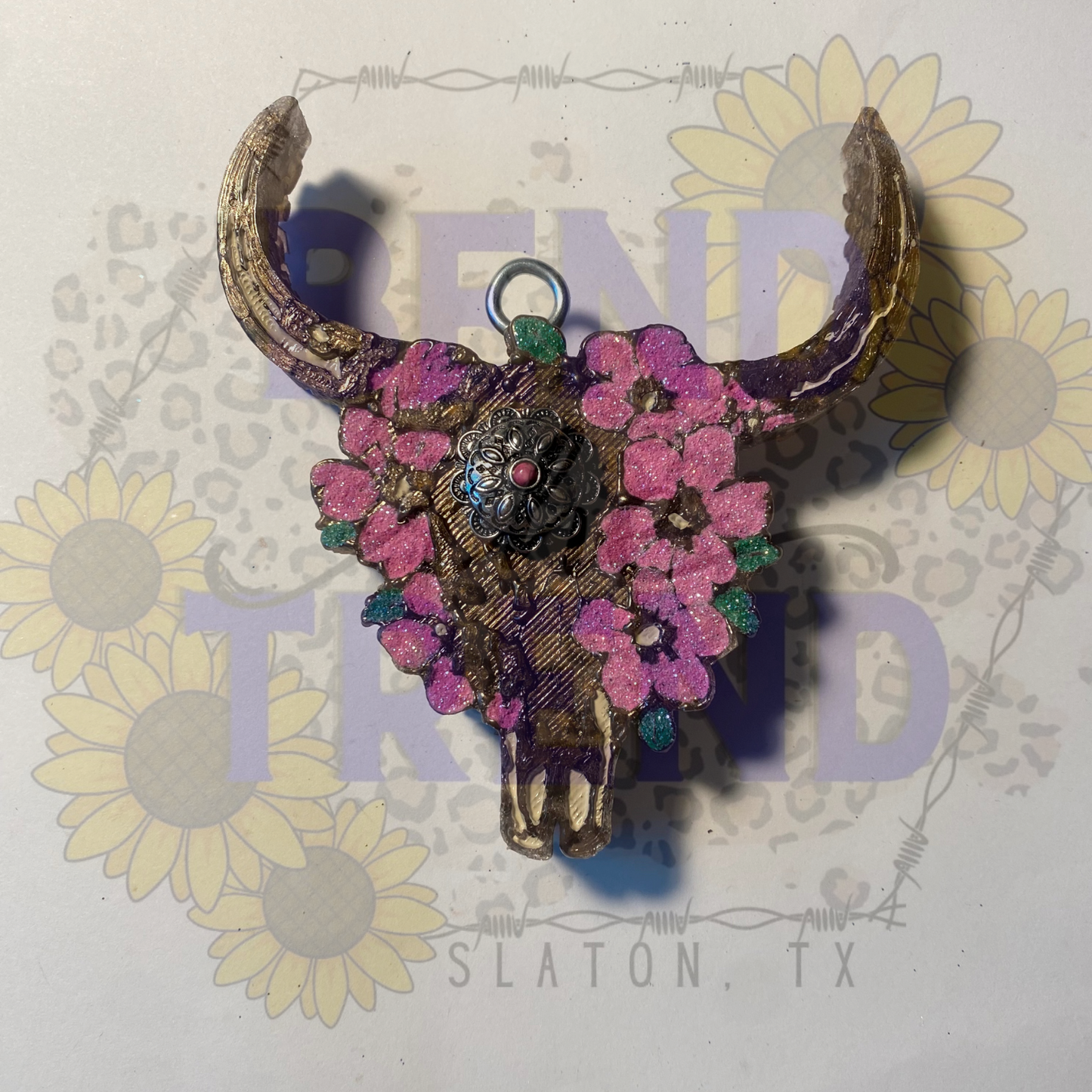 Bull Skull with Flowers Freshie