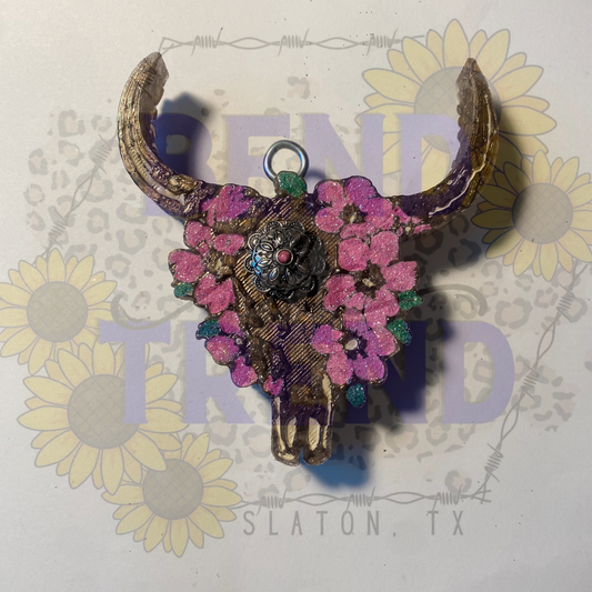 Bull Skull with Flowers Freshie