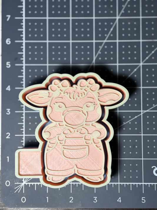 Dairy Cow Blowing Bubble in Overalls Mold