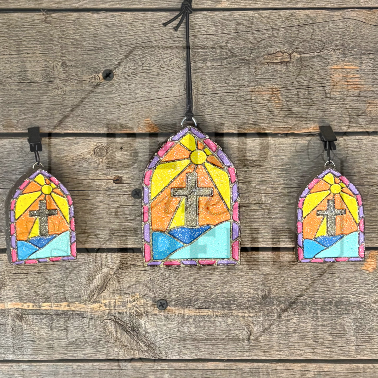 Stained Glass with Cross  Set (1 lg & 2 vent) Mold